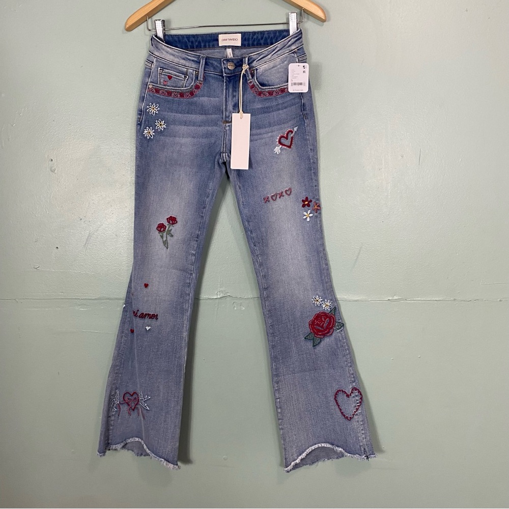 Driftwood Free People Eva Boot Cut Love Letters Valentines Day Flare Jeans Sz 28 - Picture 3 of 10
